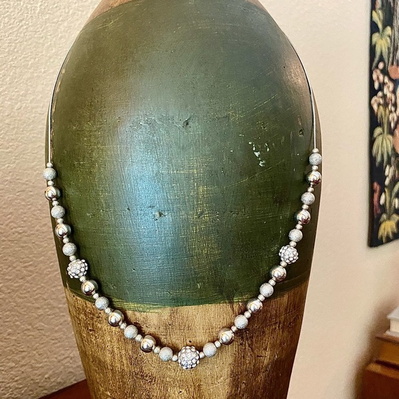 Necklace ~ Adjustable ~ Silver Tones ~ Rhinestone, Mirror & Rough Textured Beads - Picture 5 of 7